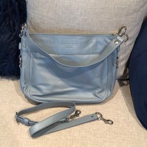 Coach shimmery blue handbag. EUC